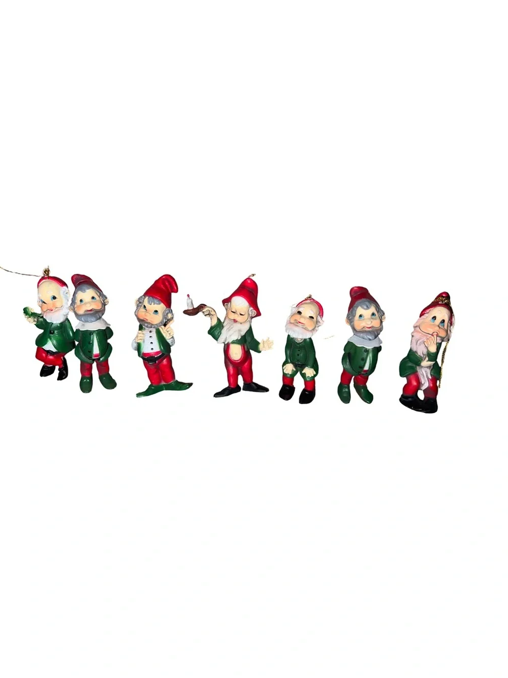 Vintage Set Of 7 Handpainted Resin Kitschy Elves Dwarfs